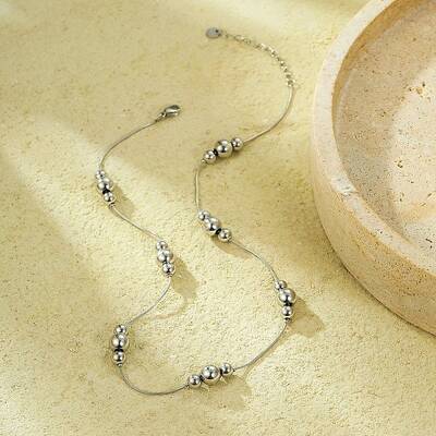 304 Stainless Steel Round Beads Link Chain Necklaces for Women