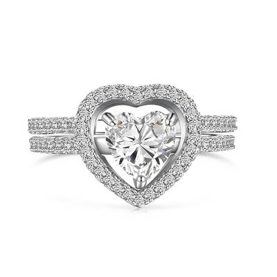 Anti-Tarnish Rhodium Plated 925 Sterling Silver Double Rings Set