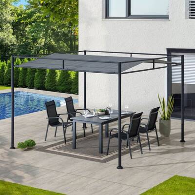 SUNJOY 10x10 Darkeford Metal Pergola with Sling Fabric Canopy - Black