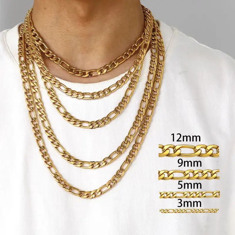 U7 Figaro Chain Necklace Men Women Stainless Steel Necklace 3/5/9/12MM Silver/Golden/Black Hypoallergenic Necklace
