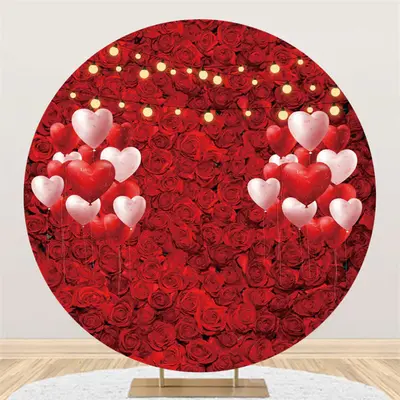Aperturee Red Full Of Rose And Heart Balloons Circle Backdrop | Diy Valentine Photo Backdrop | Valentine'S Day Backdrops | Va...