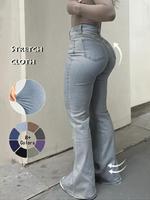 Women's Plain High Waist Flare Leg Jeans, Casual Comfy Denim Trousers for Daily Wear, Ladies Bottoms for All Seasons, Jeans f...