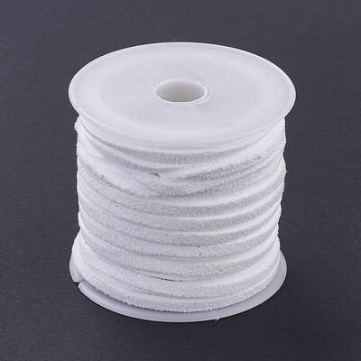 3x1.5mm White Flat Faux Suede Cord