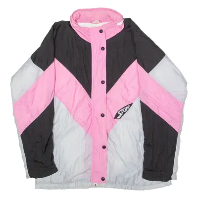 ACKERMANN Womens Shell Jacket Silver 80s Hooded Colourblock UK 12