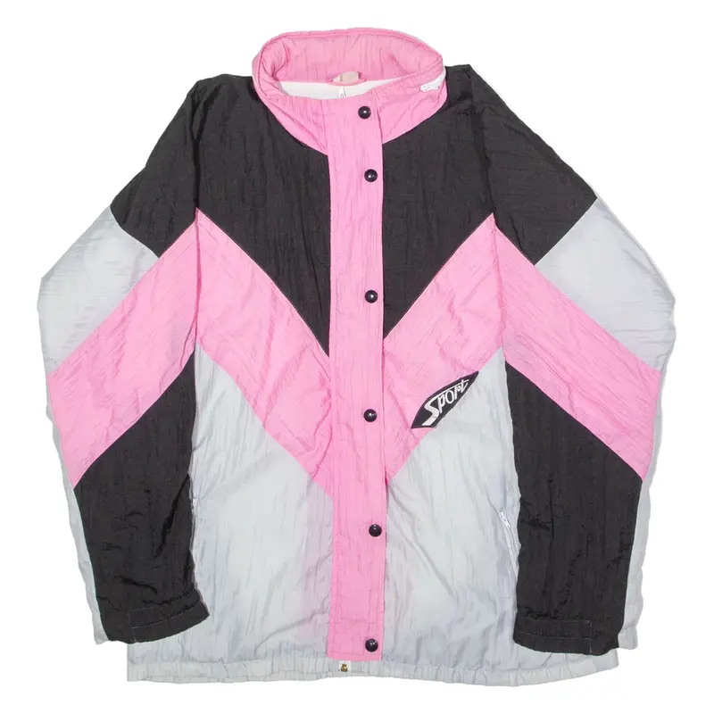 ACKERMANN Womens Shell Jacket Silver 80s Hooded Colourblock UK 12