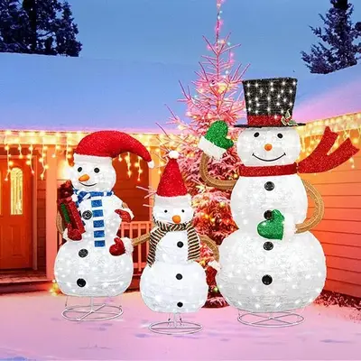 DKLGG 3 Piece Lighted Snowman Christmas Decorations, Outdoor Pop-up 2FT 3FT 4FT High Snowman w/210 Lights, Snowman Family