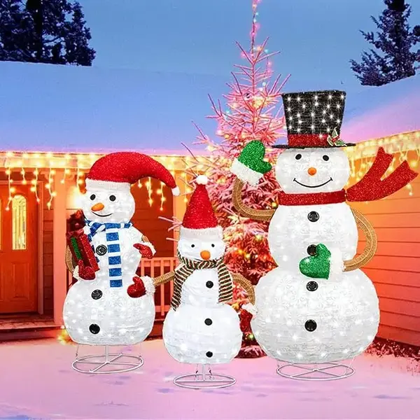 DKLGG 3 Piece Lighted Snowman Christmas Decorations, Outdoor Pop-up 2FT 3FT 4FT High Snowman w/210 Lights, Snowman Family