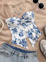 Women's Floral Print Tube Top, Bohemian Casual Sleeveless Strapless Split Hem Top for Summer, Ladies Clothes for Daily Wear, ...