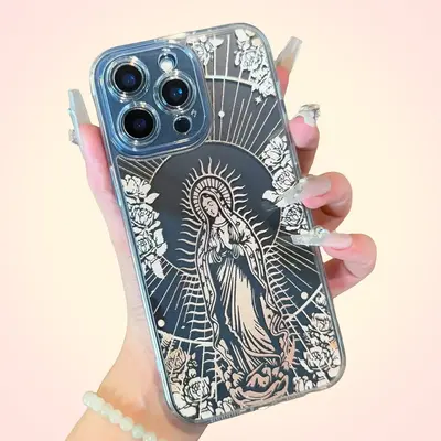 [Copyright] Virgin Mary Pattern Phone Case, Protective Clear Soft TPU Shockproof Durable Protection Cover for iPhone 16 Pro M...