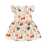 Toddler Baby Girl Summer Dress Chicken Print  Ruffle Sleeve A-line Dress Farm Animal Outfit