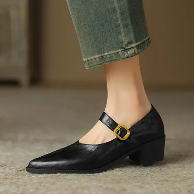 CHIKO Jessenia Pointy Toe Block Heels Mary Jane Shoes
