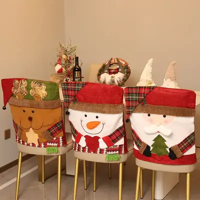 Christmas Themed Chair Cover,1 Count Cute Snowman Design Chair Slipcover,Festive Decoration for Home Living Room Bedroom Dini...