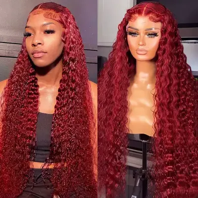 99J Burgundy Curly Wig 360 Frontal Wigs Ashimary Virgin Hair Front Wigs