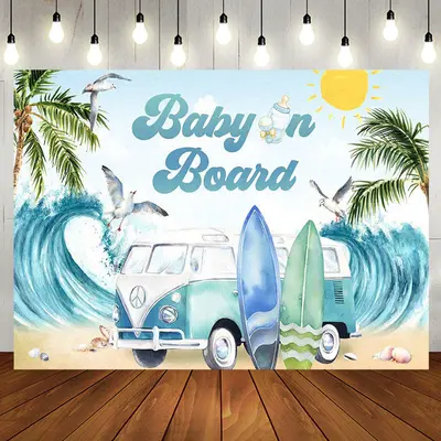 Baby On Board Surf Summer Gender Reveal Backdrop - Aperturee