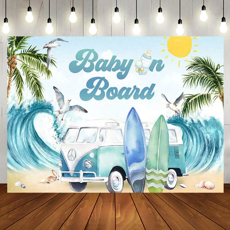 Baby On Board Surf Summer Gender Reveal Backdrop - Aperturee