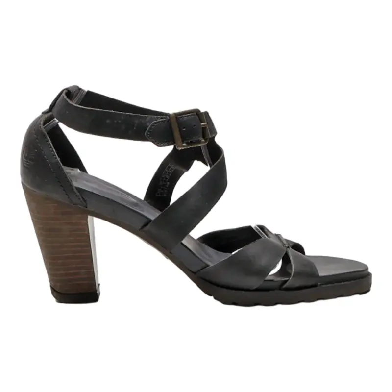 TIMBERLAND Strappy Heels Black Leather Womens UK 7