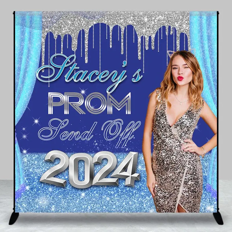Blue Silver Send Off 2024 Custom Grad Party Backdrop - Aperturee