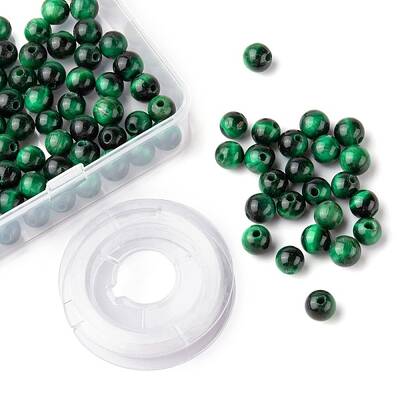 100Pcs 8mm Natural Green Tiger Eye(Dyed & Heated) Round Beads