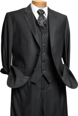 Classic 3 Piece 2 Button Black Tone On Tone Stripe ~ Pinstripe Suit
