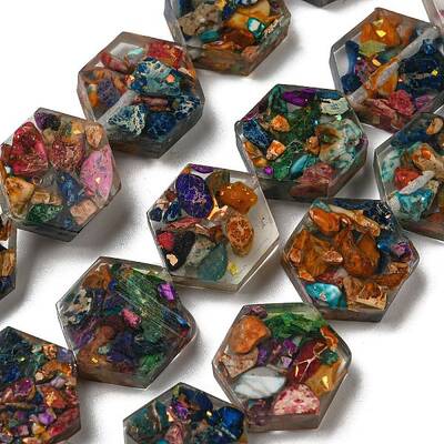 Dyed Natural Imperial Jasper with Resin Beads Strands