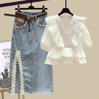 Trendy Women's Summer 2025 New Lace V-neck T-shirt Loose Youthful Fashion Half Skirt Two-piece Set Clothes Shortsleeve Chic E...