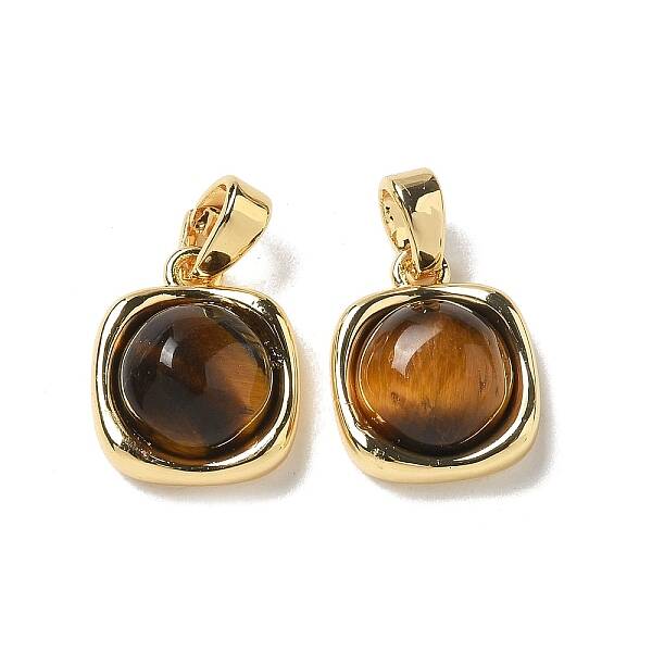 Brass Pave Natural Tiger Eye Square Charms
