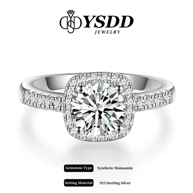【#13 Classic】Solitaire Engagement Rings for Women Halo Ring Promise Rings for her 925 Sterling Silver for Women 0.5-2ct D...