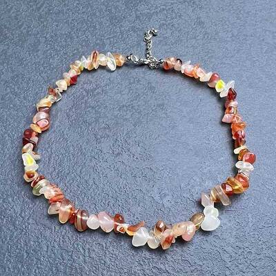 Glass Imitaion Red Agate Chip Beaded Necklaces for Women