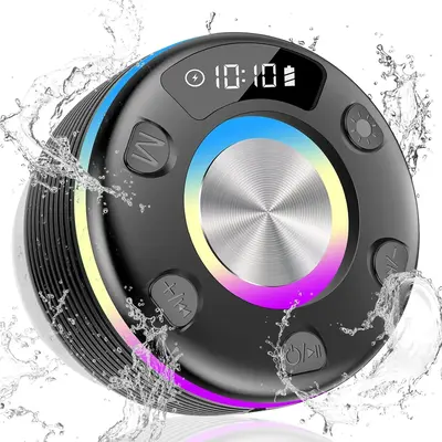 WHATOOK Portable Bluetooth Speaker 360°HD Sound,IPX7 Waterproof,RGB Lights,Dual Pairing,Bluetooth 5.3,FM Radio, Pe...