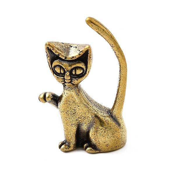 Brass Cat Miniature Figurines Statues for Home Office Desktop Ornament