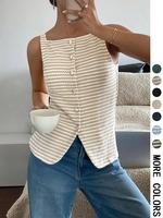 Women's Square Neck Tank Top, Casual Fit Minimalist Sleeveless Button Closure Top for Daily Wear, Ladies Clothes for All Seas...
