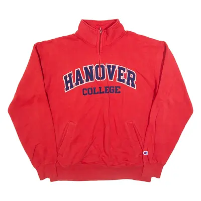 CHAMPION Hanover College Mens Sweatshirt Red 1/4 Zip USA L