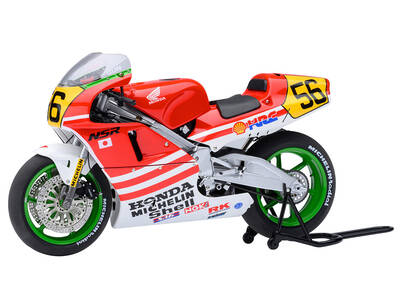 Honda NSR500 WGP500 Motorcycle #56 Red and White with Helmet Baribari Legend (1986) OVA 1/12 Model by Autoart