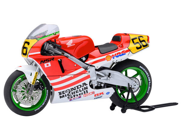 Honda NSR500 WGP500 Motorcycle #56 Red and White with Helmet Baribari Legend (1986) OVA 1/12 Model by Autoart