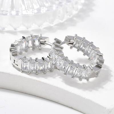 Brass Micro Pave Cubic Zirconia Huggie Hoop Earrings
