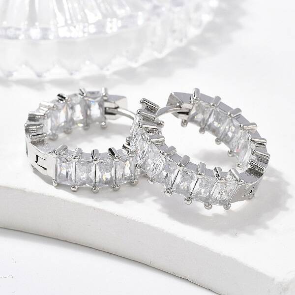 Brass Micro Pave Cubic Zirconia Huggie Hoop Earrings