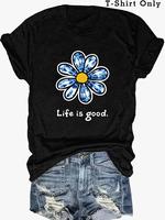 Plus Size Cartoon Floral & Letter Print Round Neck Tee, Casual Short Sleeve T-shirt, Women's Plus Size Summer Clothing for Da...