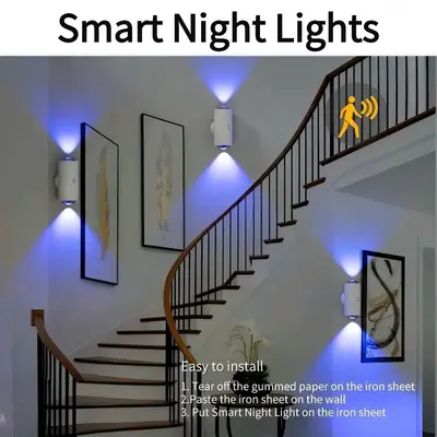 2-Pack Smart Motion Sensor Night Lights - 2 Modes RGB Color Lights | 1500mAh USB Charging | Magnetic Step Lights for Stairs, ...