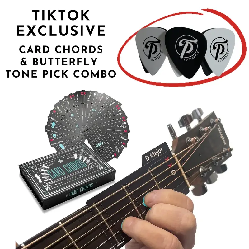 Learn Guitar in Minutes | Deluxe Card Chords & The Butterfly Tone Pick Pack for Quick Guitar Learning