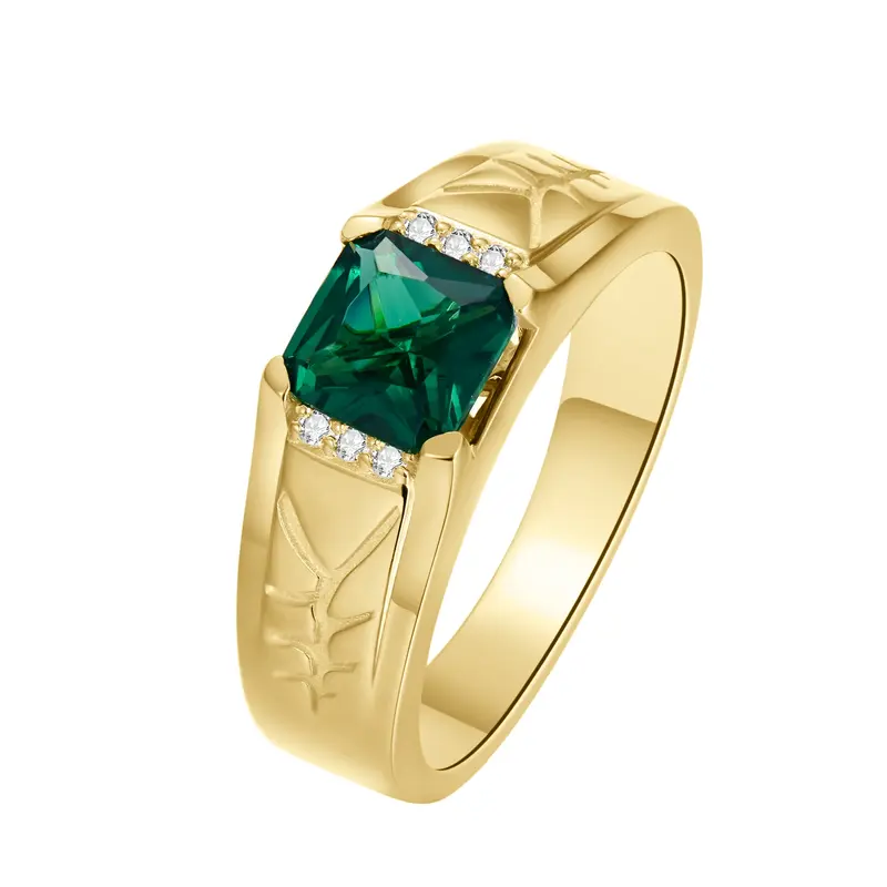 10K Gold Princess Cut Custom Emerald Ring Gemstone Anniversary Ring for Men