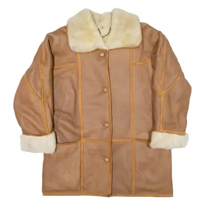 Shearling Womens Overcoat Coat Brown Leather XL