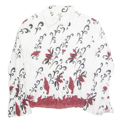 ALBA MODA Womens Printed Shirt White Collared Long Sleeve Floral L