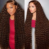 13x6 Chocolate Brown Lace Front Wig Human Hair Wigs For Women 200% Density  HD Deep Wave Lace Frontal Wigs Curly Chocolate Br...