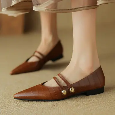 CHIKO Angelina Pointy Toe Block Heels Mary Jane Flats