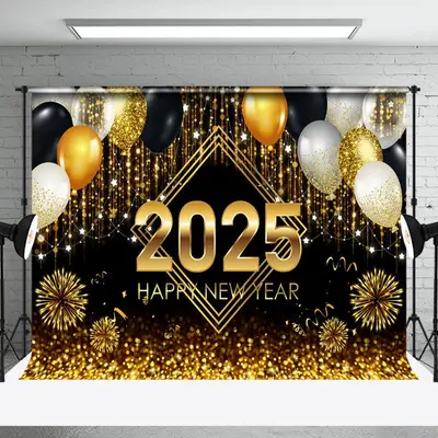 Balloon Black Gold Blurred Atmosphere New Year Backdrop