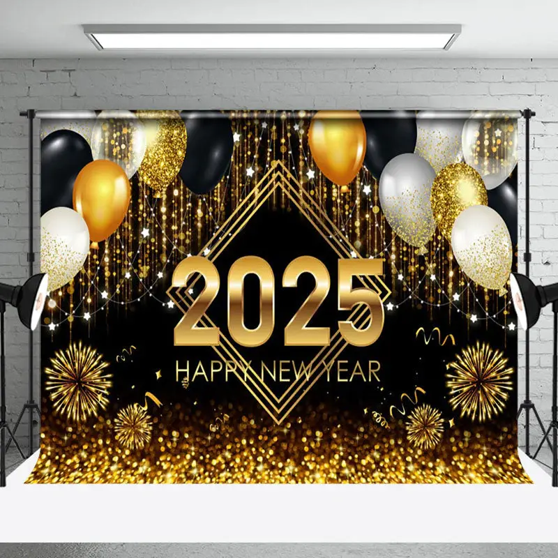 Balloon Black Gold Blurred Atmosphere New Year Backdrop