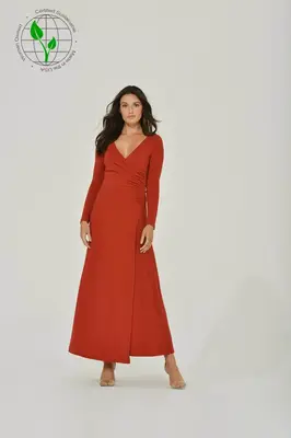 Red Long Sleeve Maxi Dress w/ High Slit | Size: M | Color: Red