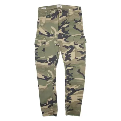 JACK AND JONES Camo Cargo Mens Trousers Green Regular Tapered W32 L29