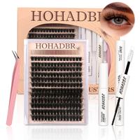 HOHADBR  Lash Clusters Kit  Lash Extension Kit D Curl Eyelash Extensions with Waterproof Lash Bond and Seal Waterproof Tweeze...