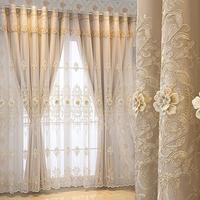 Embroidered Flower Pattern Curtain, Elegant Design Single Panel Curtain, Fashionable Home Accessories for Living Room & Bedro...
